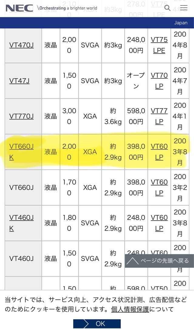 【極美品】NEC ViewLight VT660JK 投映型プロジェクター