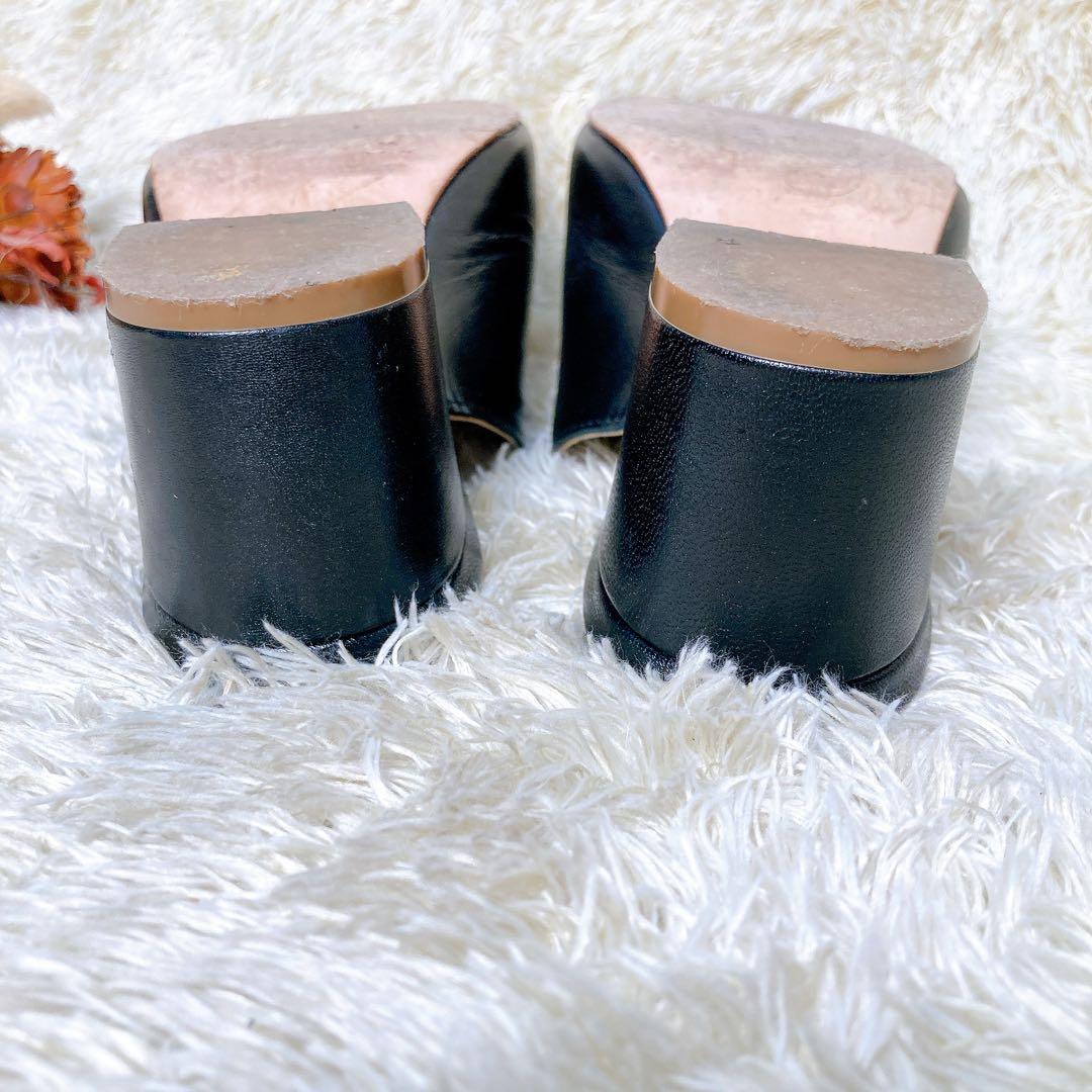 ファビオルスコーニ　レザー　Vカット　ミュール　サンダル　太ヒール　黒　23.5