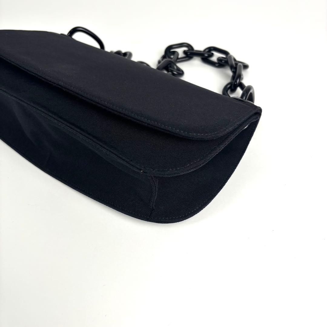 極美品 PRADA プラダ チェーン ショルダーバッグ キャンバス ブラック