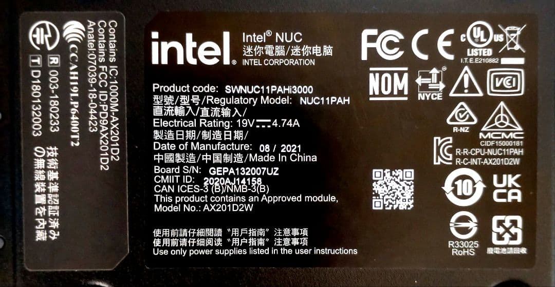 Intel インテル NUC11 NUC11PAHi3 Core i3 ミニPC