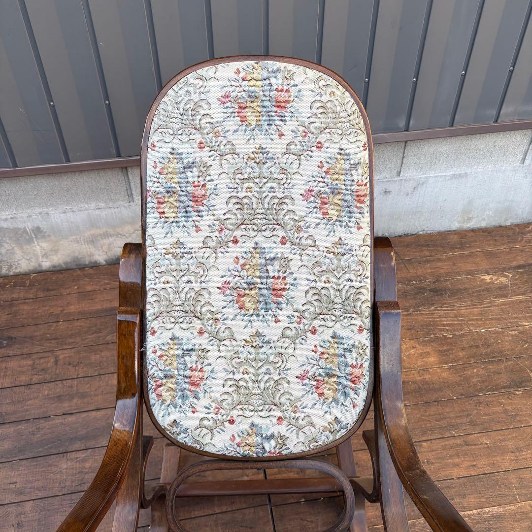昭和レトロ 木製 ベントウッド 花柄ゴブラン織り ロッキングチェア アームチェア
