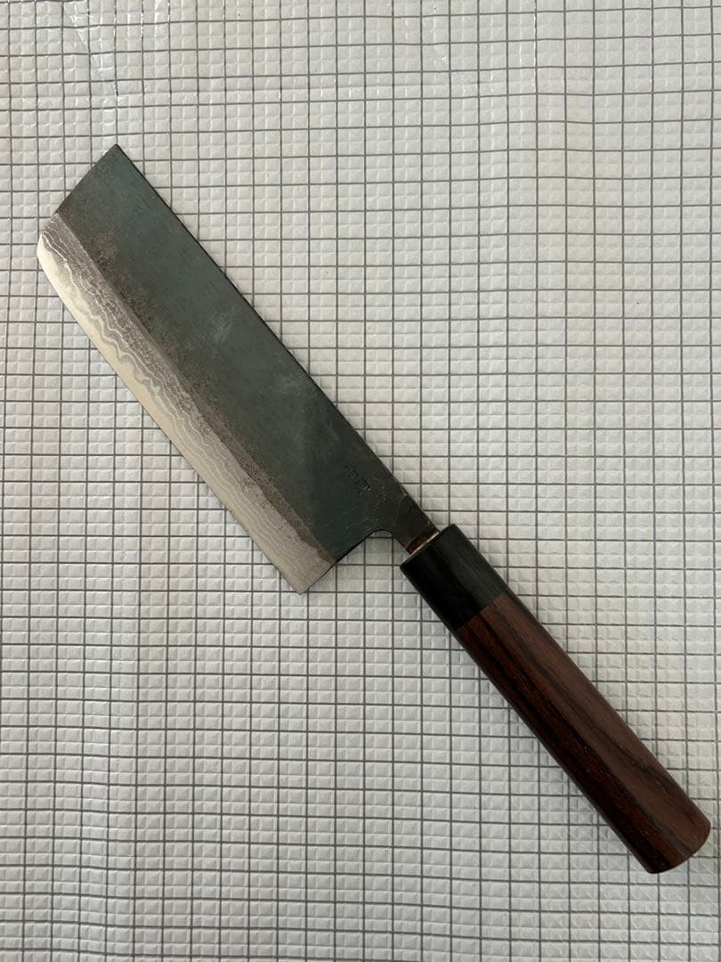 仙助 包丁 菜切 菜切包丁 165mm 安来鋼青紙２号 紫檀シノギ柄 ②