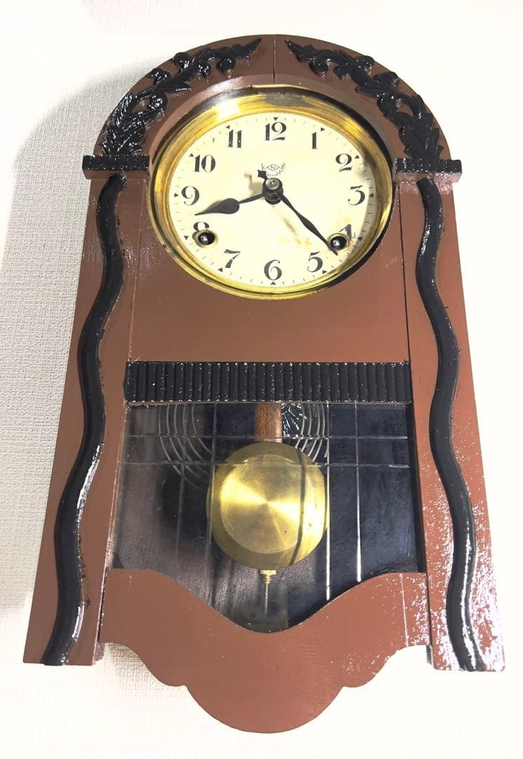 振り子時計Nマーク日本時計ゼンマイ掛け時計柱時計ボンボン時計古時計　稼働品