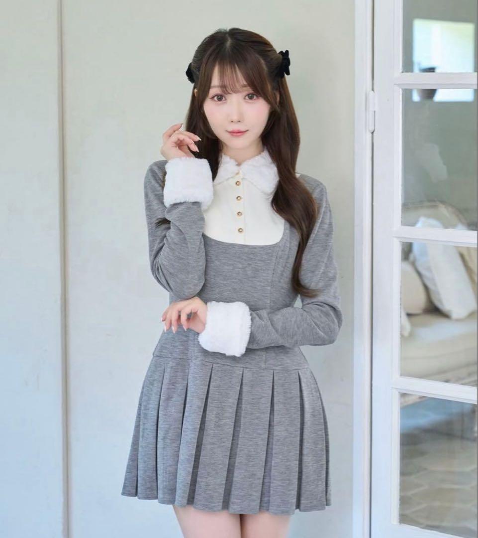 ロゼミューズ Knit sew pleated op gray