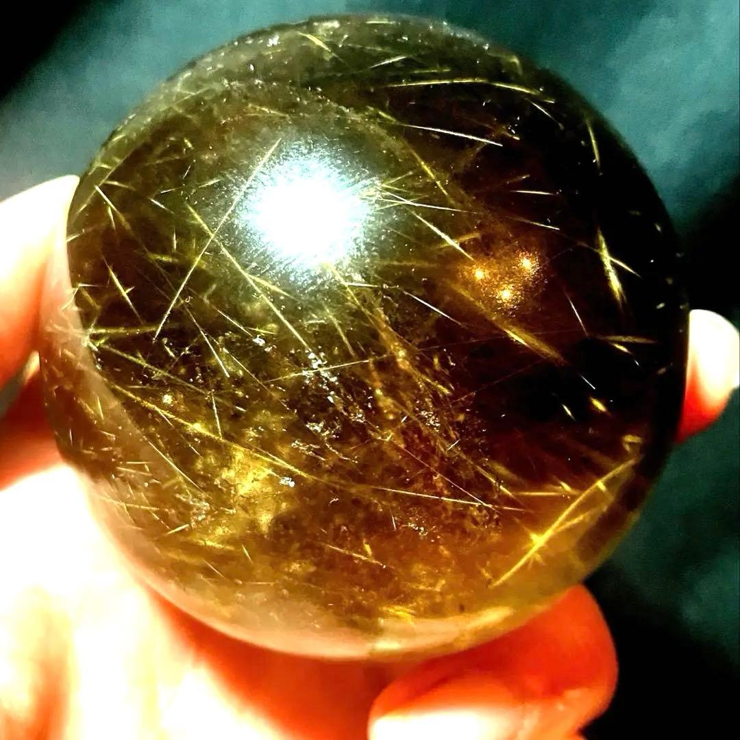 超大玉　63mm ゴールドルチルクォーツ　丸玉　スフィア　金針水晶