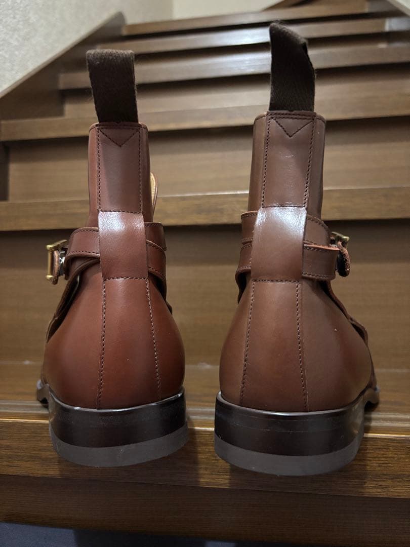 く*み様 リーガルREGALブラウン茶レザー ストラップブーツ 25½ EEE新