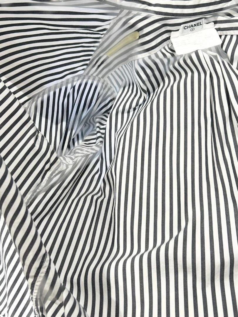 CHANEL　シャネル　ストライプ　長袖シャツ　38　コットン　ヴィンテージ