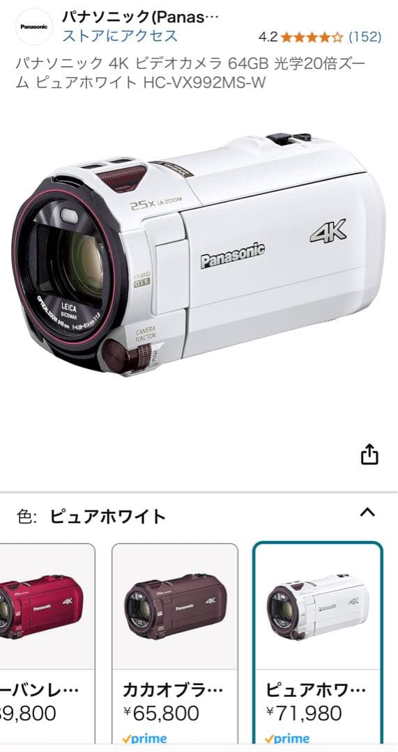 パナソニック 4K ビデオカメラ ケース＆バッテリー2個付き