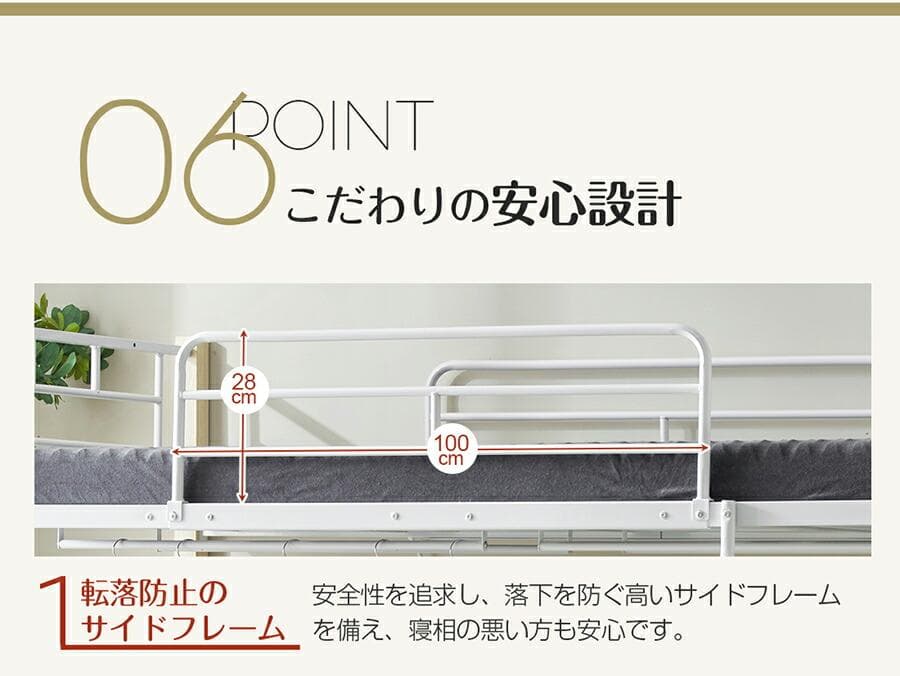 【S・高さ130cm】ロフトベッド パイプベッド 耐荷重150kg　WHITE