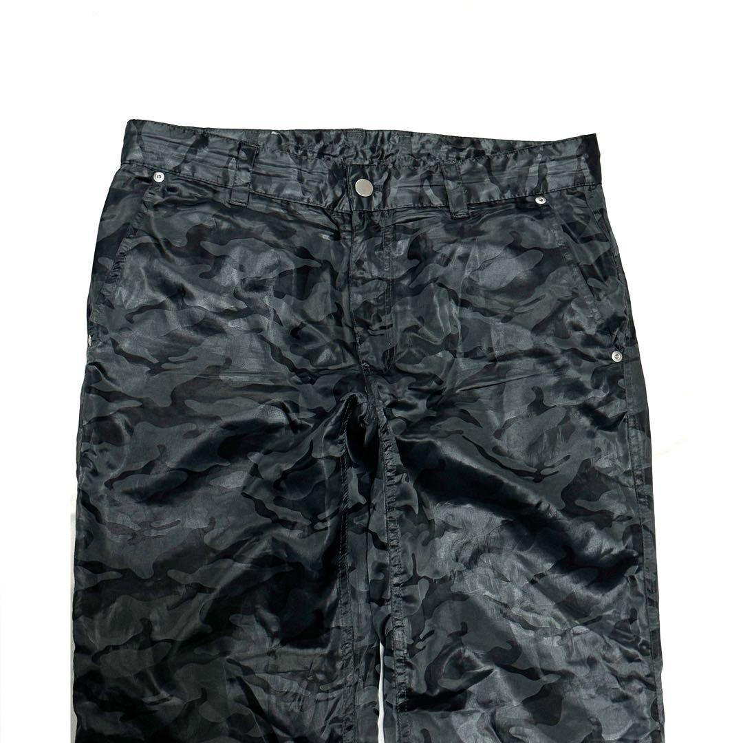 良好 フラットゴルフ 中綿ストレートパンツ 黒迷彩 防寒限定ゴルフ用 保温 軽量