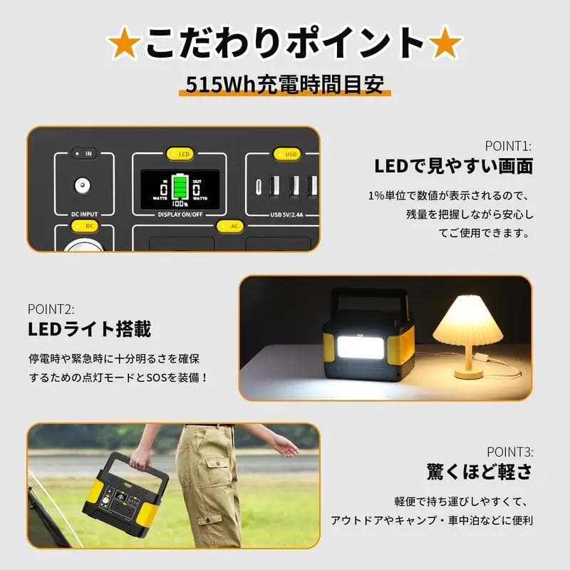 EVOPOW E600 ポータブル電源 515Wh