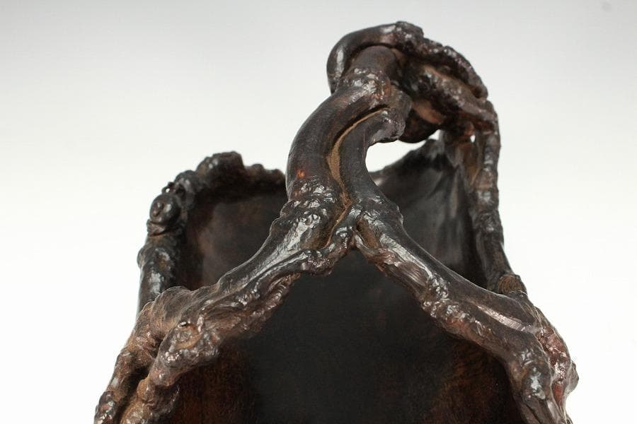 中国美術 紫檀 刻 枝果実 蝸牛 手付 器 39cm 希少(K-A237)