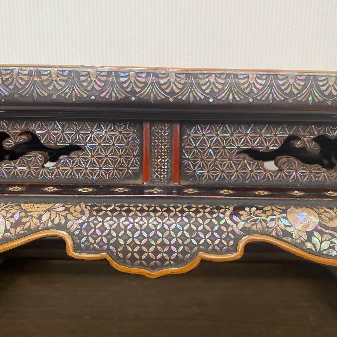 木製　総貝模様　台　木箱入り