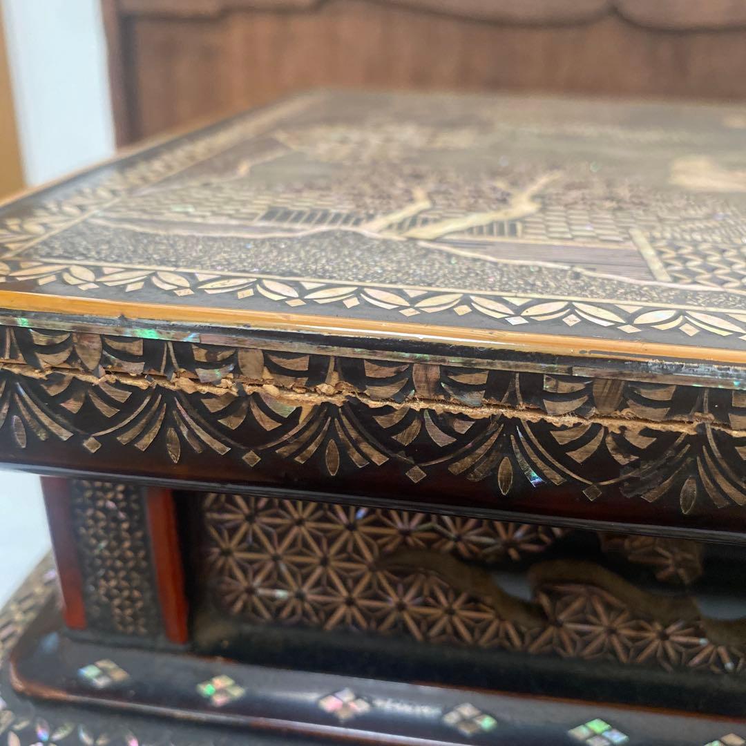 木製　総貝模様　台　木箱入り