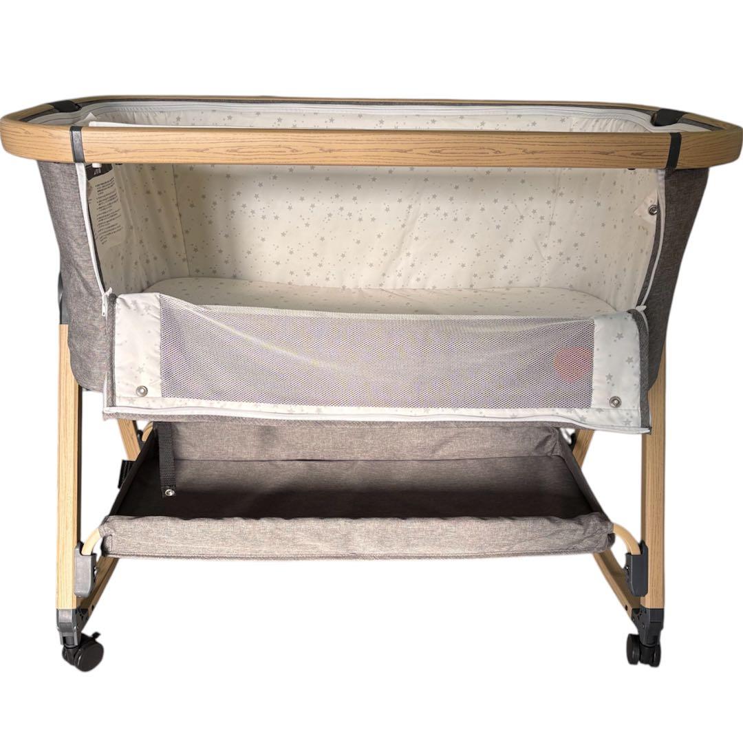 HZDMJ ベビーベッド 添い寝可能 蚊帳付き キャスター付き