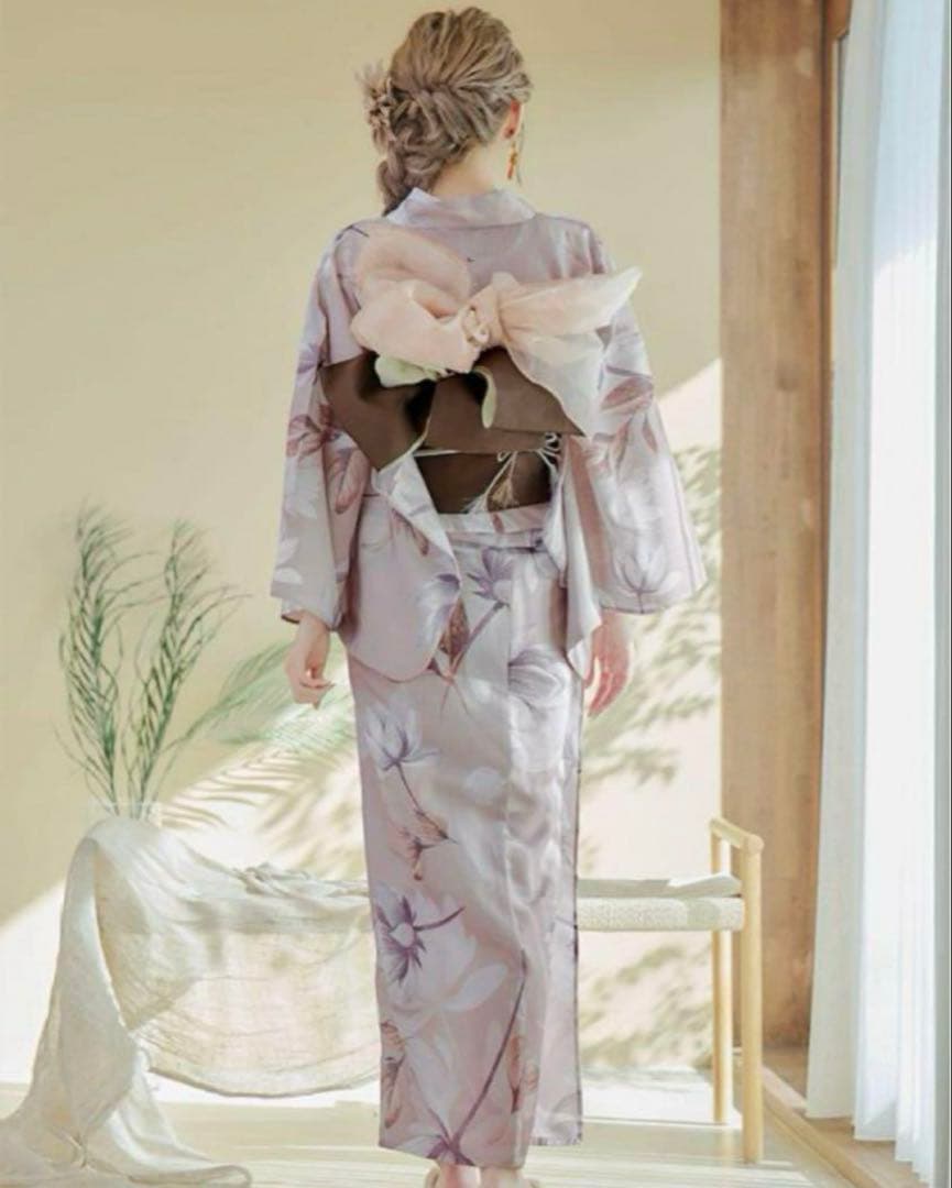 sugarホワイトフラワーブラウン浴衣