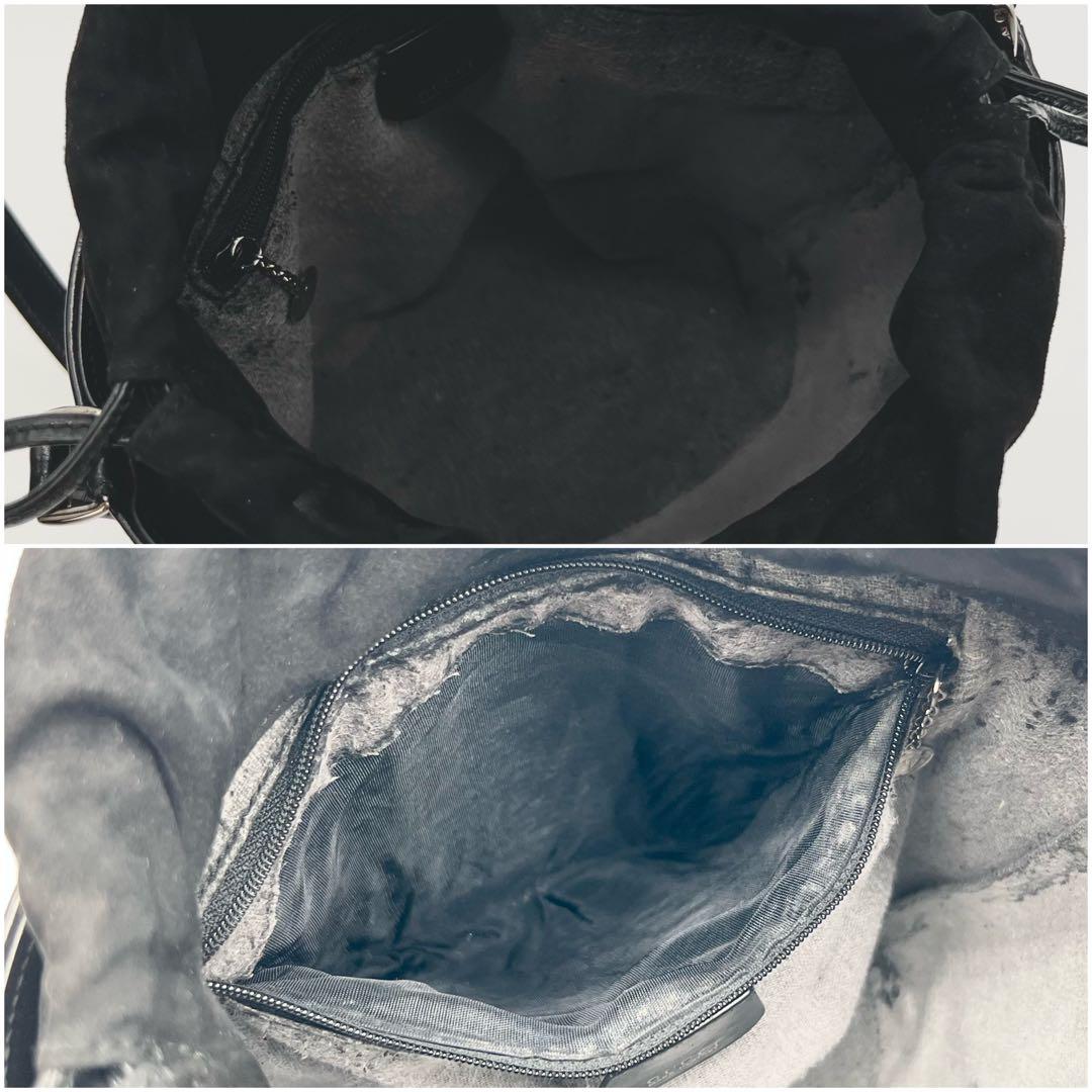 GUCCI ショルダー バッグ デカロゴ 巾着 バケツ 2way ブラック