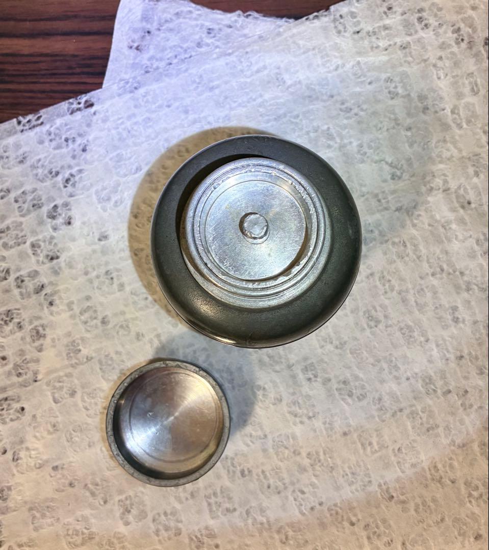 錫製茶入と陶器製急須セット ダークグリーン 茶道具 茶器 骨董品