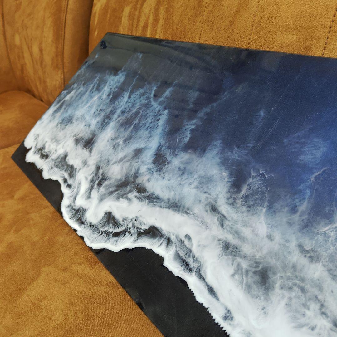 ブラックオーシャン　ロングパネル　オーシャンアート　壁掛け　レジンアート海一点物