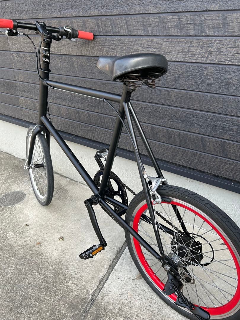 ミニベロ 自転車 マットブラック赤ハンドル整備済