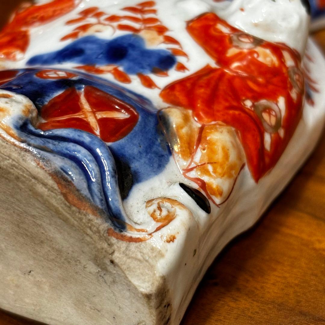 江戸時代　古伊万里　赤絵　唐子　掛け花入　花瓶　花器