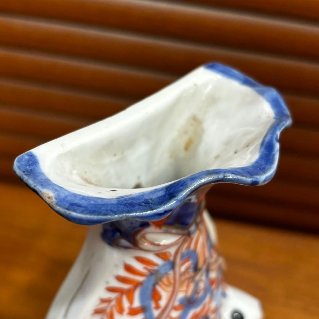 江戸時代　古伊万里　赤絵　唐子　掛け花入　花瓶　花器