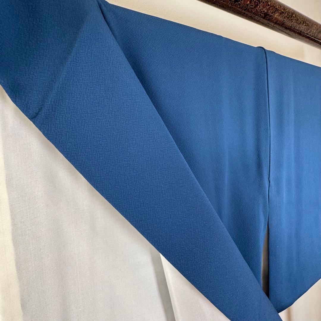 しつけ付　着物　正絹　袷　色無地　176　裄69 青　　ロイヤルブルー　トール