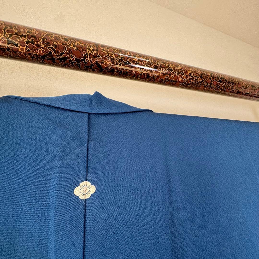 しつけ付　着物　正絹　袷　色無地　176　裄69 青　　ロイヤルブルー　トール