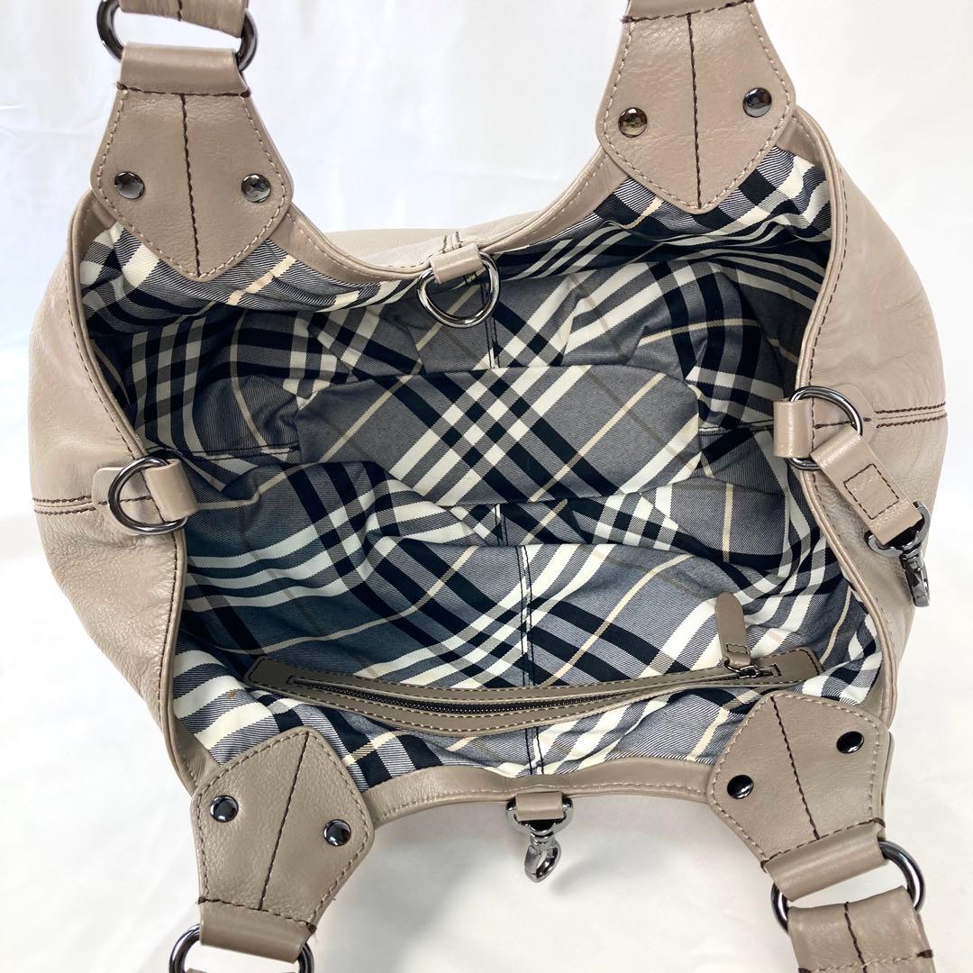 バーバリーブルーレーベル ホーボー ショルダーバッグ グレージュ レザー