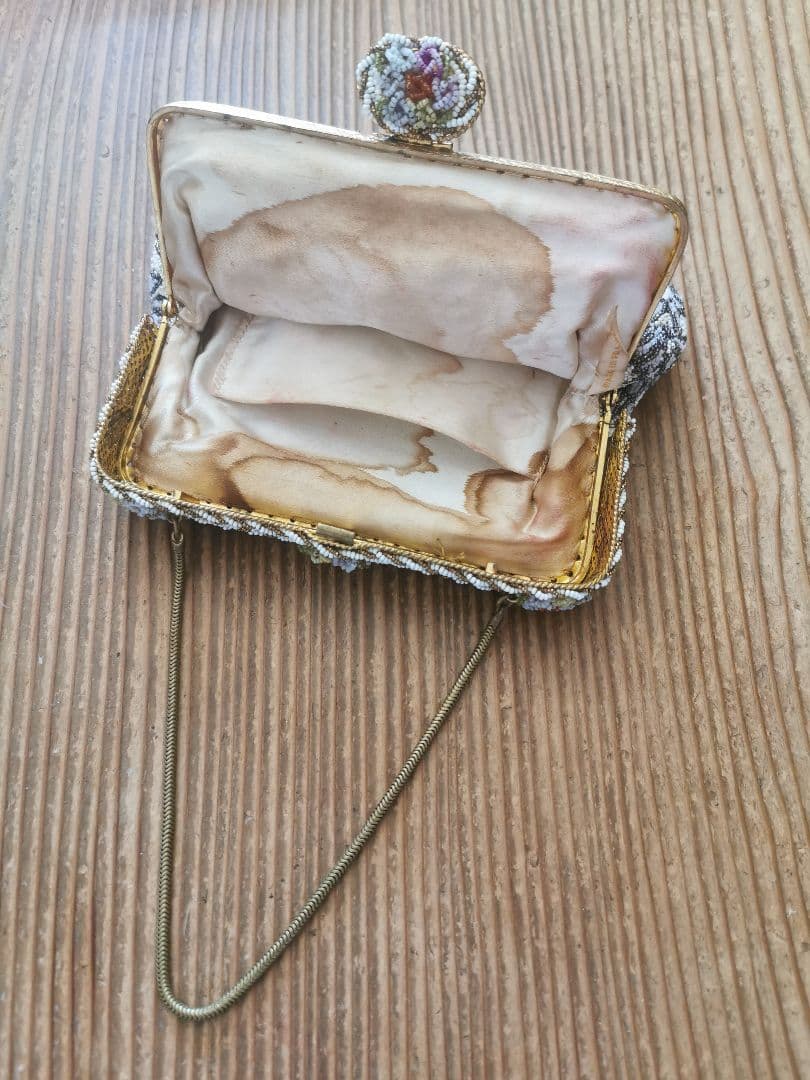 アンティーク マイクロビーズガラス 乳白透金ビーズ イブニング/パーティーバッグ