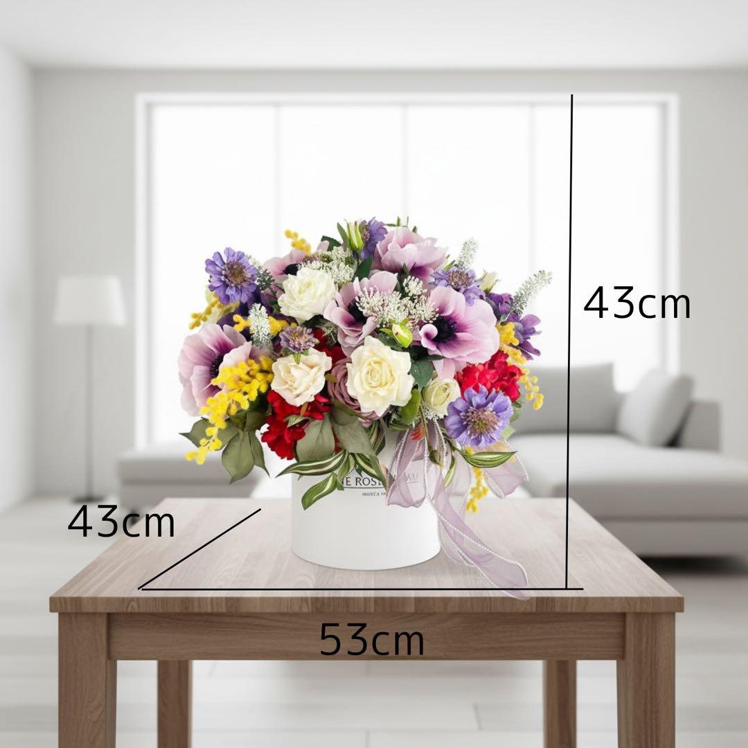 光触媒フラワー アネモネとミモザの春彩ボックスフラワー｜華やか春ギフト 春飾り