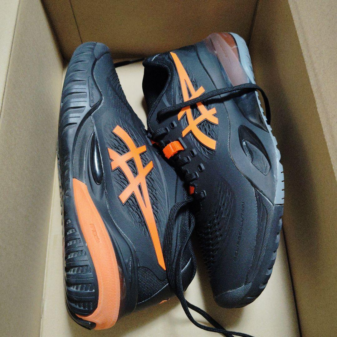着用1回ASICS ゲルレゾリューションX25.5 2E ブラック/オレンジ