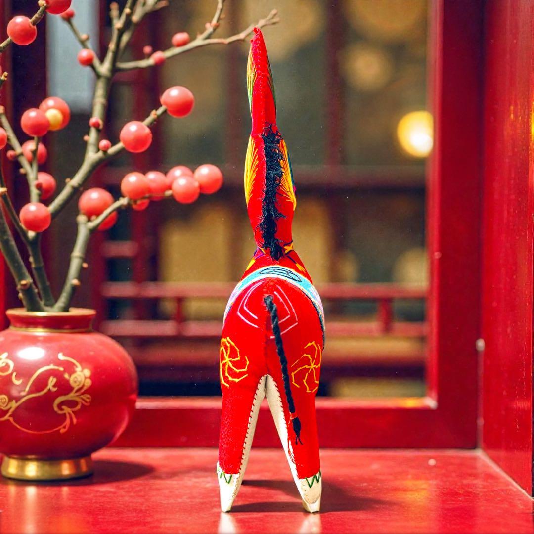 昭和期の中国民間玩具・陝西省西安 毛馿（馬/赤）郷土玩具　午年　干支飾り