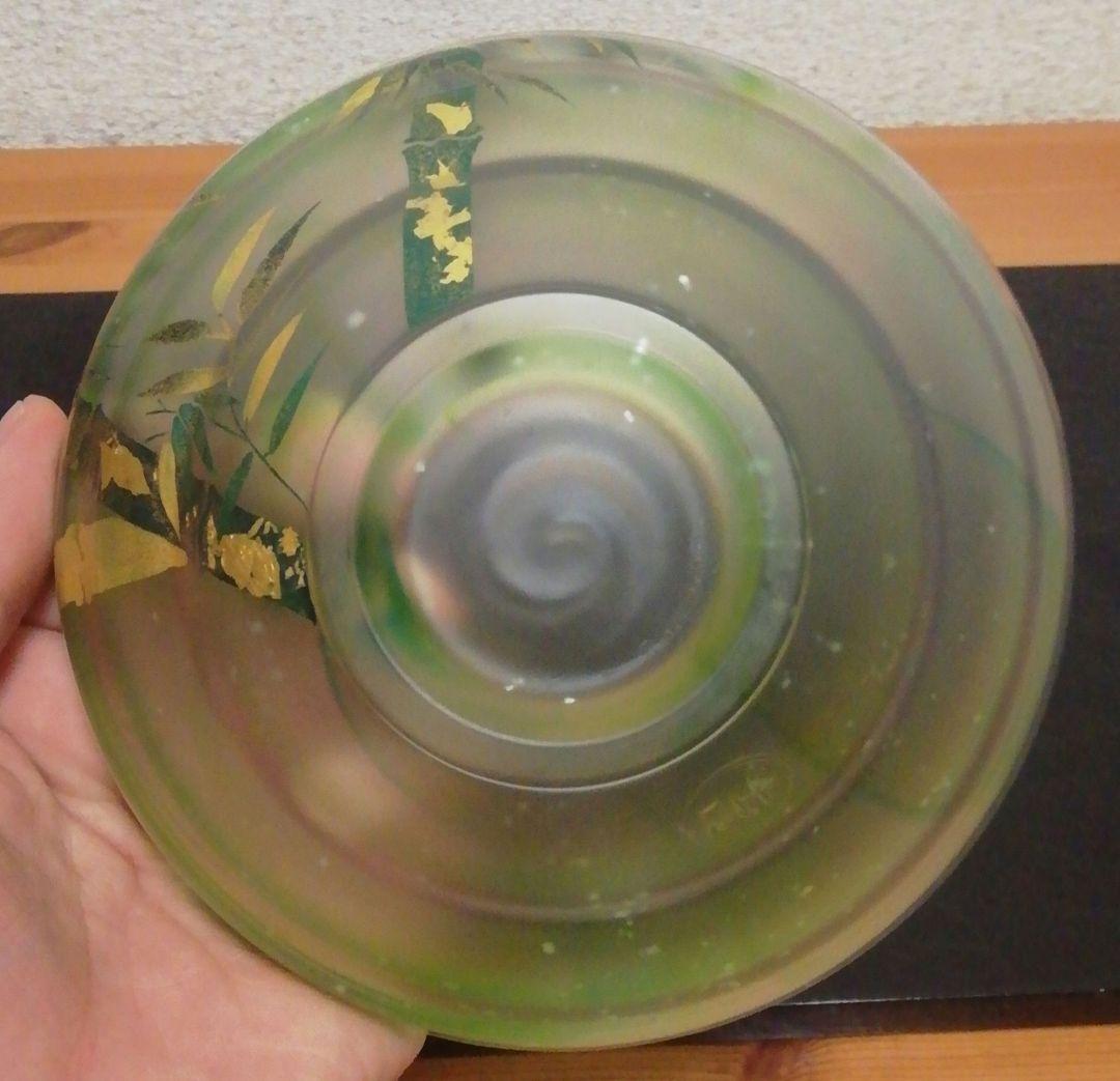 関吉昭作　硝子　竹絵　茶碗　共箱　茶道具