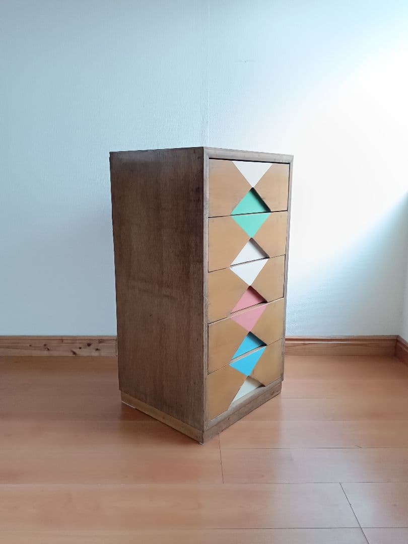 昭和レトロ ペイント 5段チェスト／古道具 箪笥　引き出し