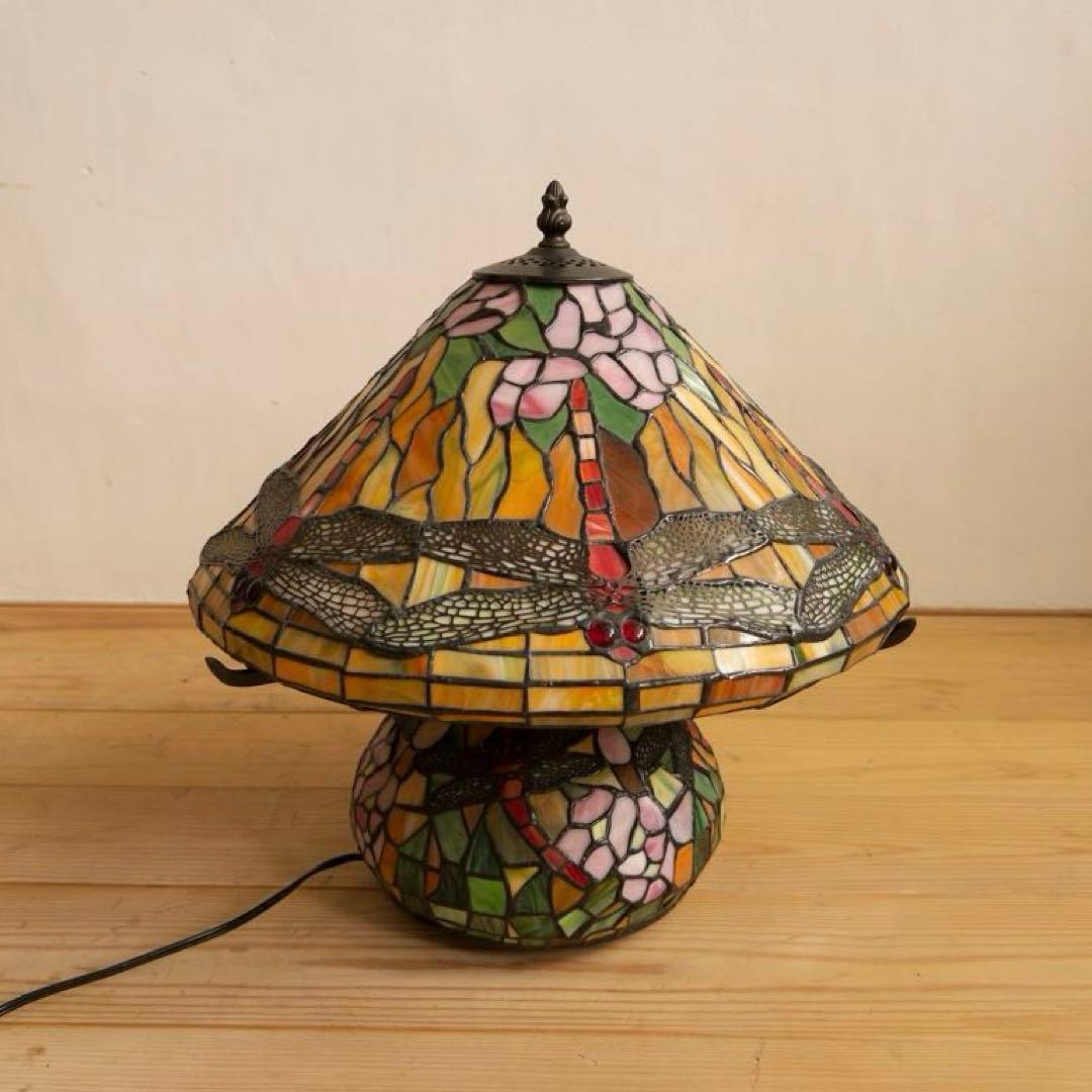 大きめ　ステンドグラス　ランプ　卓上　トンボ　ビンテージ　アンティーク　レトロ