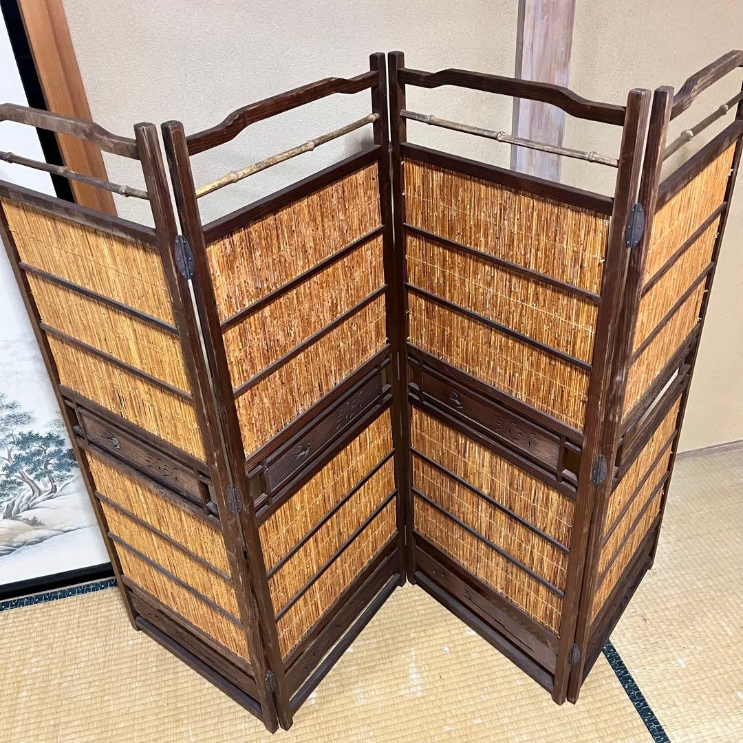 天津　御簾屏風　天然木　竹