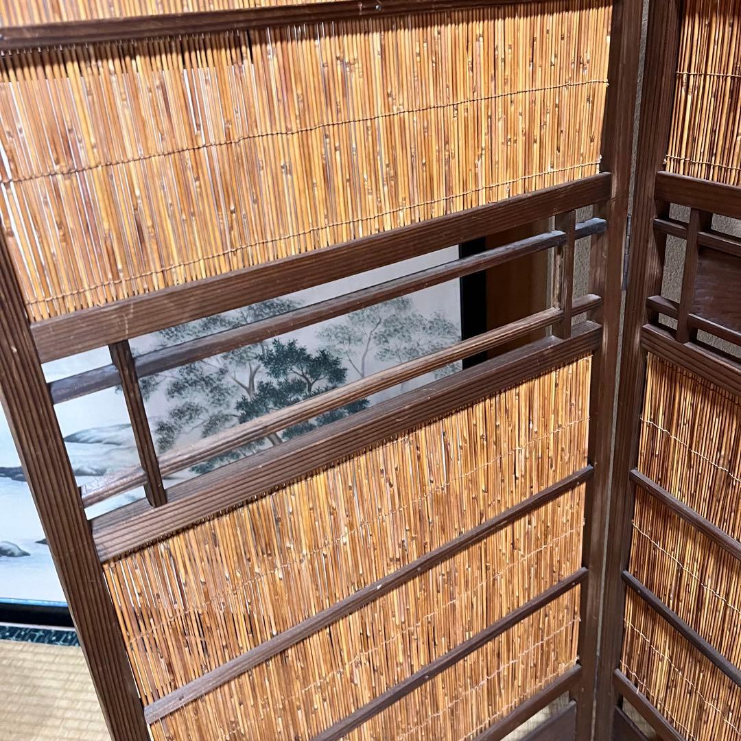 天津　御簾屏風　天然木　竹