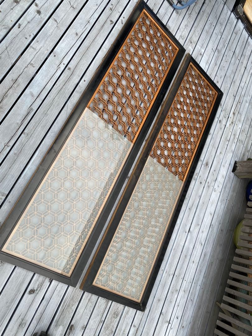 欄間　2枚セット　すりガラス付き　アンティーク　古民家