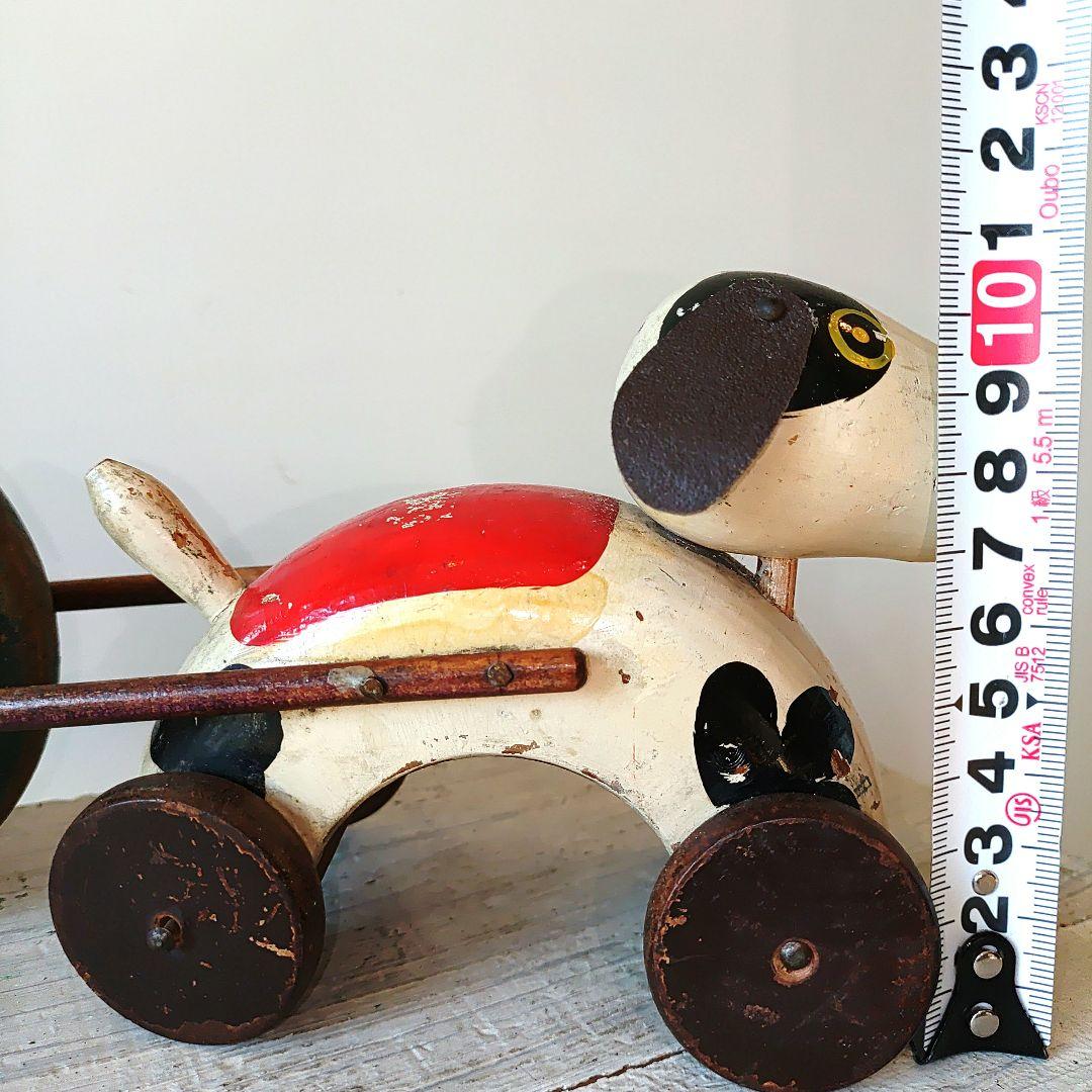 アンティーク木製犬型おもちゃ 鈴付き