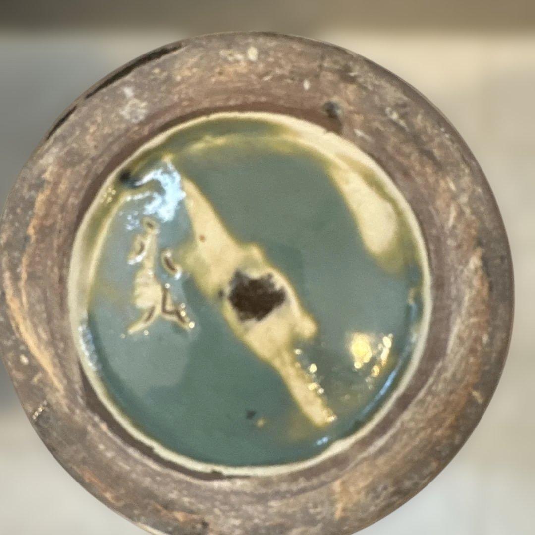 壺屋焼.小橋川永弘.緑釉.唐草.掻き落とし.線彫り.ビンテージ