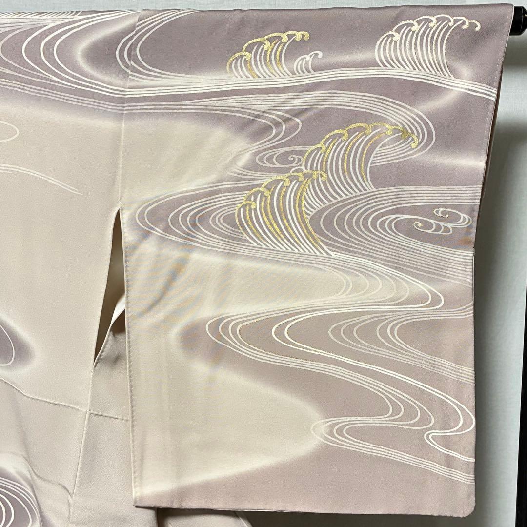 D139 訪問着　荒波　流水　金駒刺繍　落款入　正絹　着物　袷　極美品