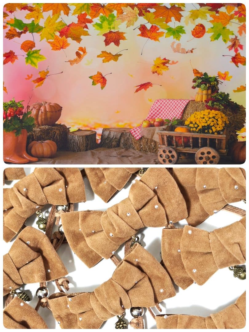 業務用トリミンチョーカー　秋色リボン　70個　11月どんぐり松ぼっくりチャーム