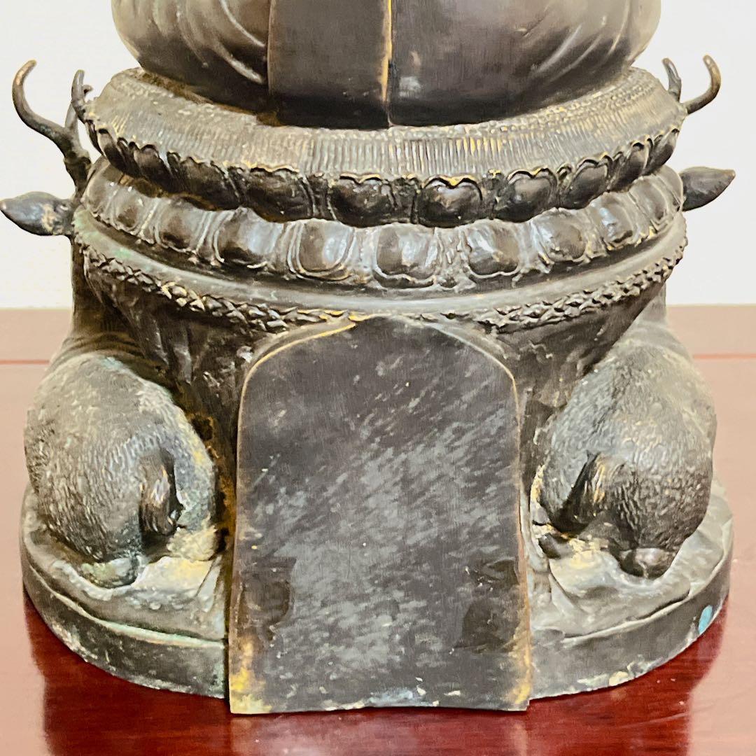 【希少】釈迦如来坐像 初転法輪 鹿野苑 仏像 青銅調 骨董 縁起物 オブジェ