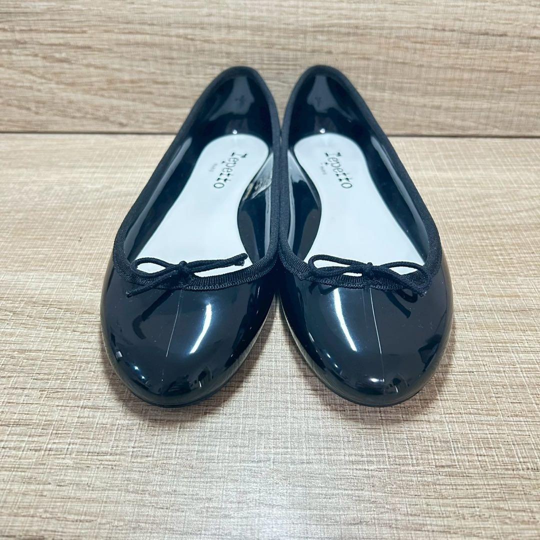 【箱付 極美品】repetto サンドリオン ブラック エナメル ゴム底 定番