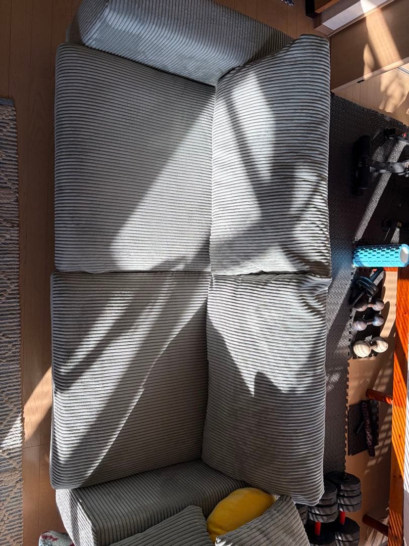 西海岸、北欧、南国、ハワイ系2人、3人掛けコーデュロイソファ希少水色　定価12万