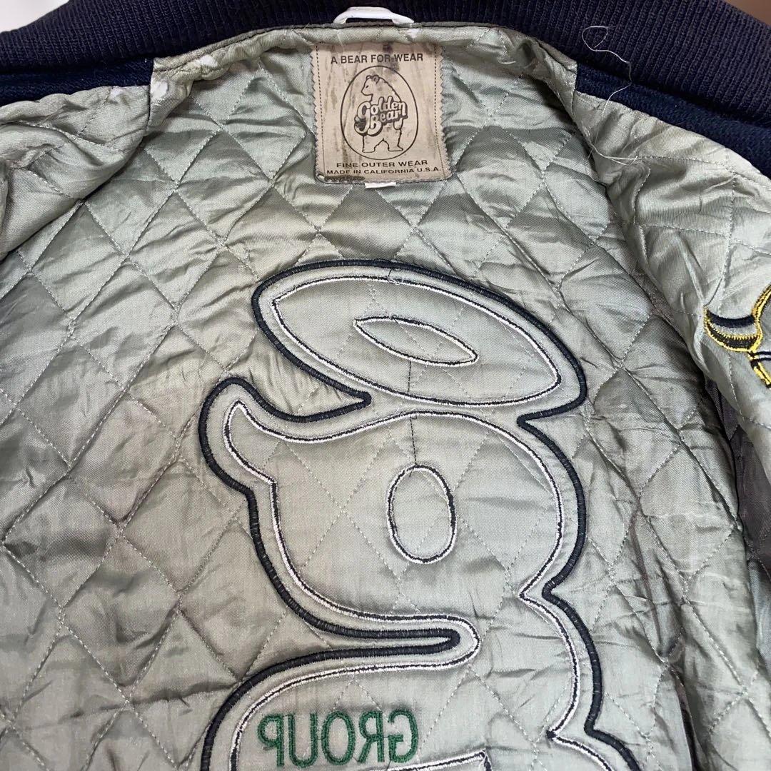 90s ゴールデンベア Golden Bear 袖レザー　スタジャン　M