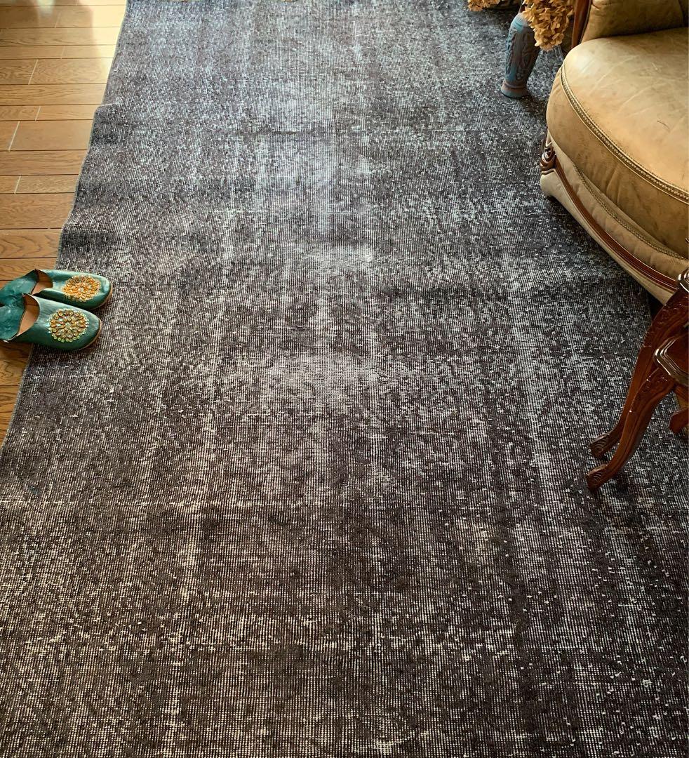 大判　トルコヴィンテージラグ　237×136グレーブラック　オーバーダイ　トルコ