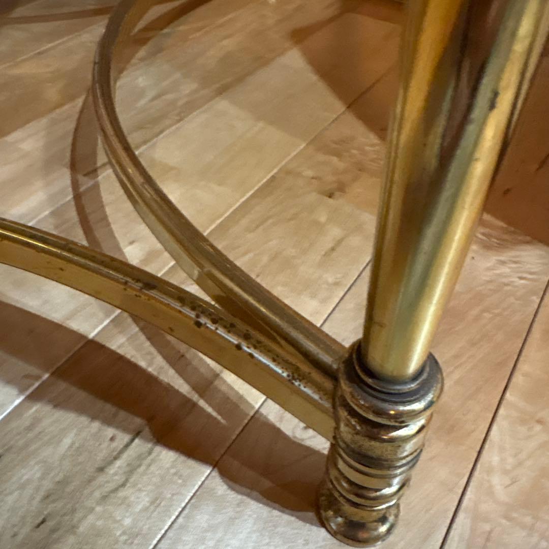 黒透明ガラス天板のサイドテーブル　アンティーク