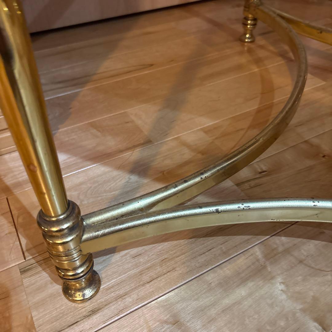 黒透明ガラス天板のサイドテーブル　アンティーク